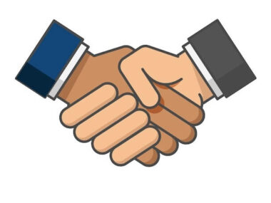 Business handshake background in flat style