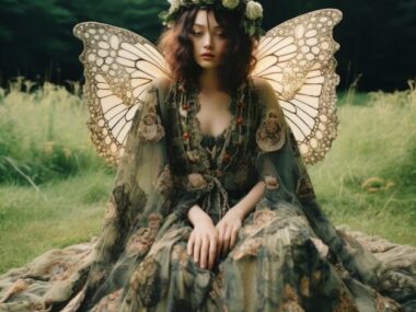 Portrait of mythical fairy woman with wings