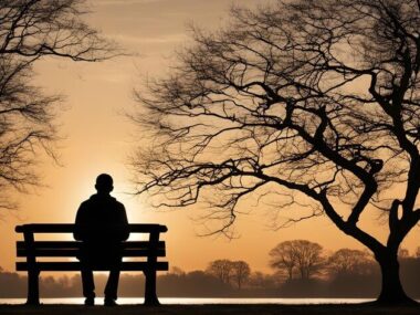 silhouette of a lonely person sitting by the sea