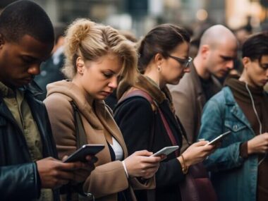 Digital Natives A lot of people using phones outside