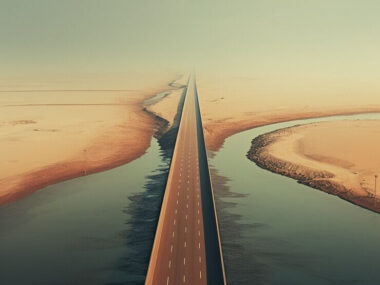 Minimalist photorealistic bridge road