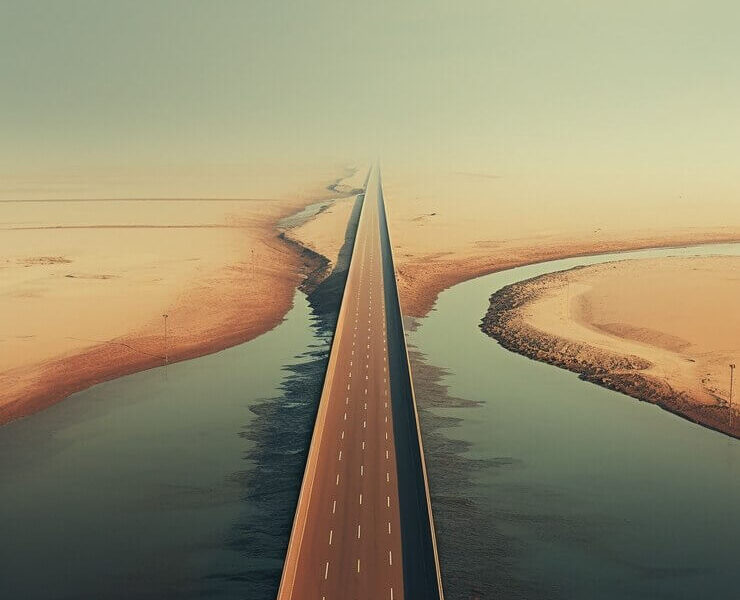 Minimalist photorealistic bridge road