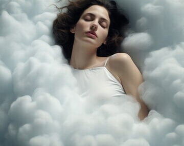 Photorealistic style clouds and woman