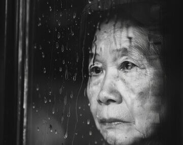 Black and white portrait of sad woman