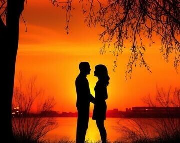 Silhouette of couple in love illustration