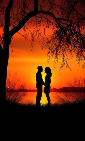 Silhouette of couple in love illustration