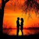 Silhouette of couple in love illustration