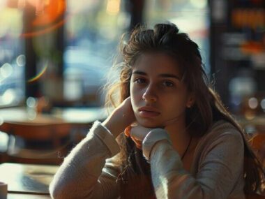 Thoughtful Young Woman in a Cafe