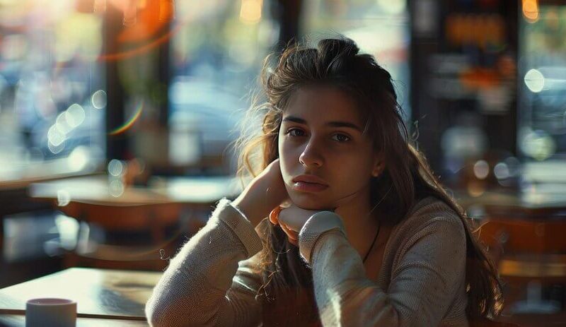 Thoughtful Young Woman in a Cafe