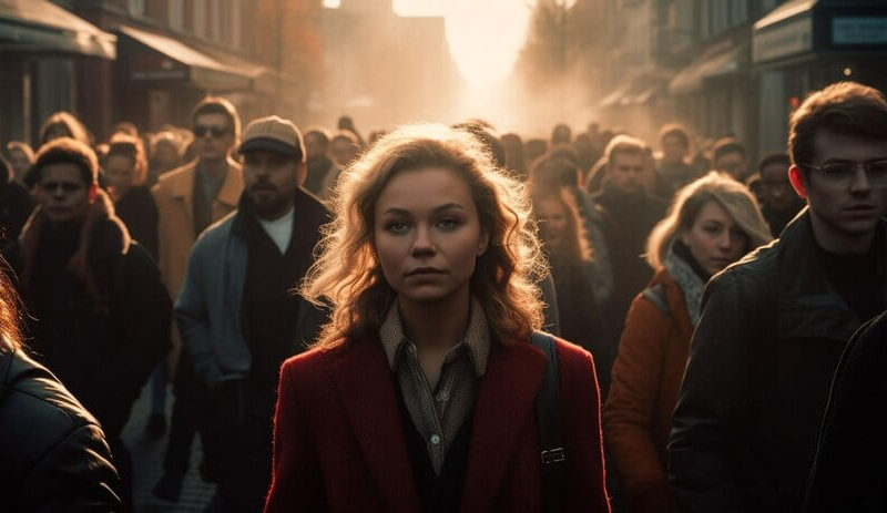 woman in crowd