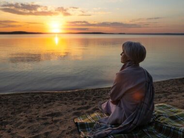 woman watching sunset