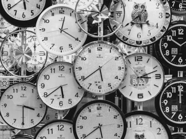 Black And White Photo Of Clocks