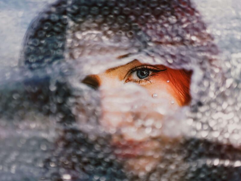 Captivating Eye Peeking Through Bubble Wrap